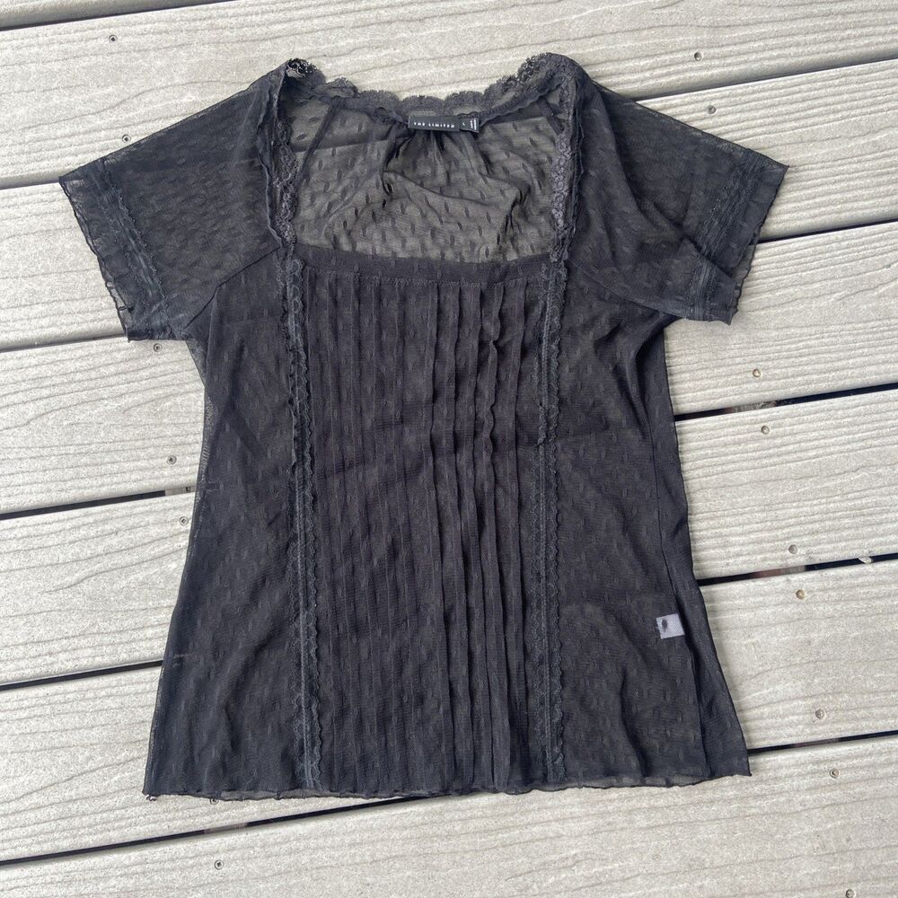 Vintage Y2K Lace The Limited Top Large Black Ruffle Sheer Goth Boho